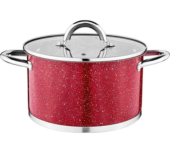 Кастрюля Agness RED MARBLE со стеклянной крышкой, нержавеющая сталь, 2,5 л 18x10,5 см 937-321 1