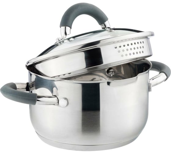 Кастрюля Agness PROFI HOME со стеклянной крышкой, 5 л 24x13.5 см цвет ручек серый 914-218