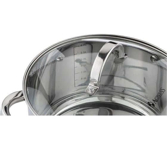 Кастрюля Agness CLASSIC со стеклянной крышкой 4,3 л, 22x12,5 см 914-223