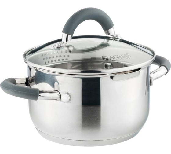 Кастрюля Agness PROFI HOME со стеклянной крышкой, 3 л 20x11.5 см цвет ручек серый 914-217 1