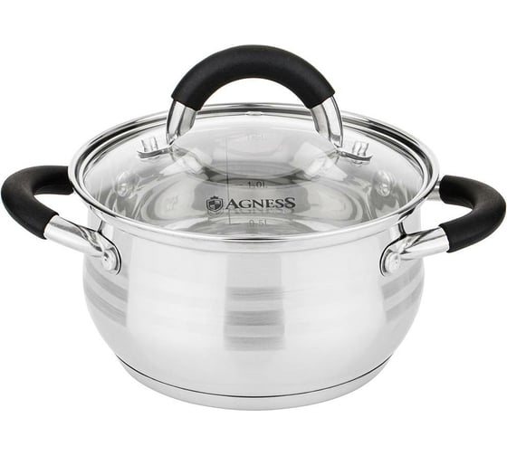 Кастрюля Agness CLASSIC со стеклянной крышкой 2,6 л, 18x11,5 см 937-411 1