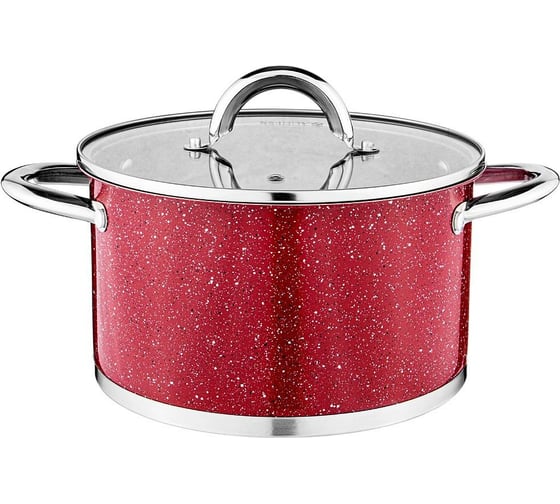 Кастрюля Agness RED MARBLE со стеклянной крышкой, нержавеющая сталь, 6 л 24x13,5 см 937-324