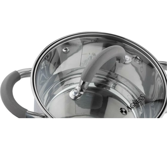 Кастрюля Agness CLASSIC со стеклянной крышкой 1,6 л, 16x9,5 см 914-225