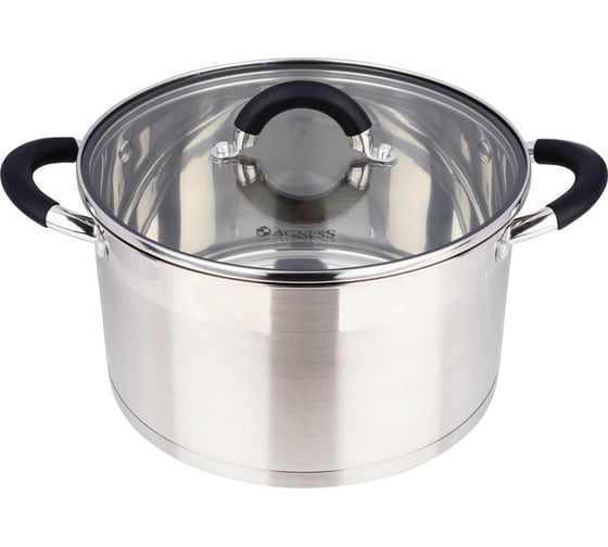 Кастрюля Agness MIDNIGHT со стеклянной крышкой, нержавеющая сталь, 6 л 24x13,5 см 937-304