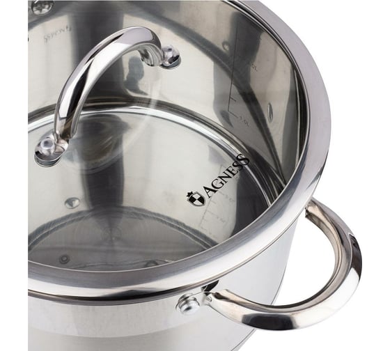 Кастрюля Agness со стеклянной крышкой, нержавеющая сталь 4,6 л 22x12,5 см 937-328