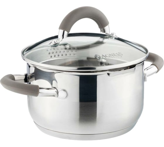 Кастрюля Agness PROFI HOME со стеклянной крышкой, 3 л 20x11.5 см цвет ручек кофейный 914-212 1