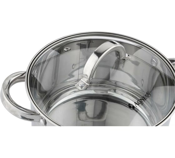 Кастрюля Agness CLASSIC со стеклянной крышкой 3,1 л, 20x11,5 см 914-222