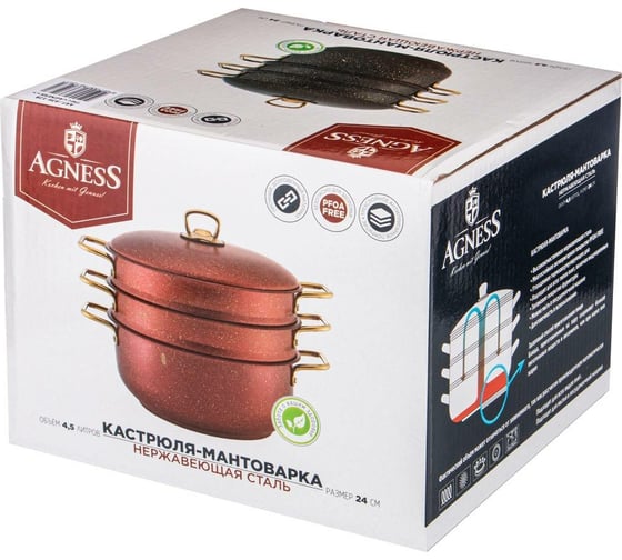 Кастрюля-мантоварка Agness RED QEEN 24x7, трехслойное покрытие GRANIT, PFOA FREE 936-129
