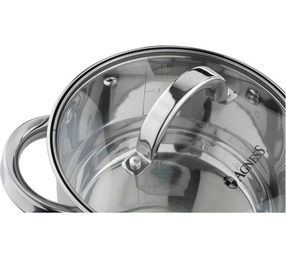 Кастрюля Agness CLASSIC со стеклянной крышкой 1,6 л, 16x9,5 см 914-220