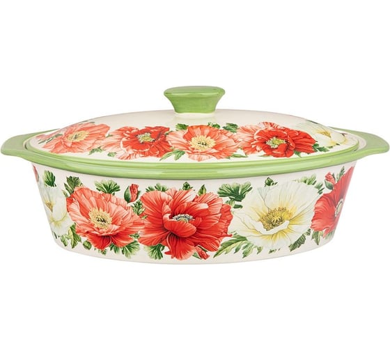Форма для запекания Agness Маки с крышкой овальная 37.5x22x15.5 см 536-274