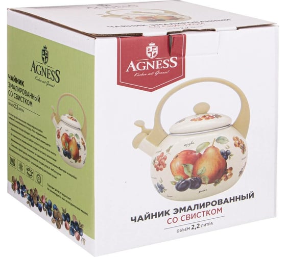 Эмалированный чайник Agness Фрукты со свистком, 2.2 л, индукционное дно 934-429