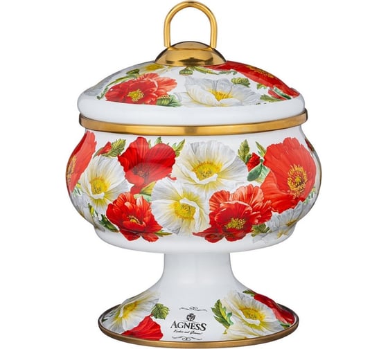 Эмалированная сахарница Agness МАКИ на ножке, 0.85 л 950-476