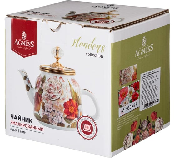 Эмалированный чайник Agness Маки 1 л для индукционных плит 950-474