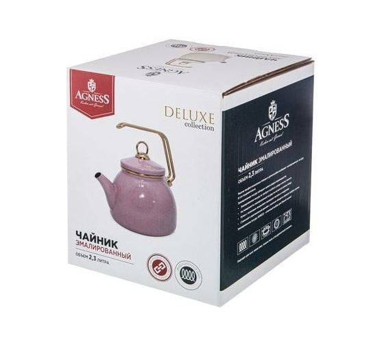 Эмалированный чайник Agness DELUXE 2.3 л, подходит для индукции 951-121