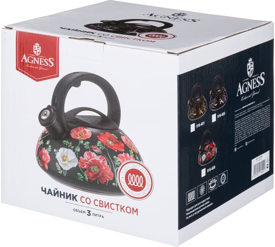 Чайник Agness Маки со свистком 3 л 916-409