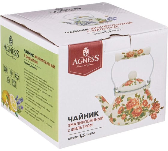 Эмалированный чайник Agness Корейская Роза с фильтром из нержавеющей стали 1.3 л 934-395