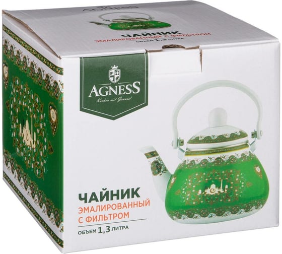 Эмалированный чайник Agness Сура с фильтром из нержавеющей стали, 1.3 л 934-333