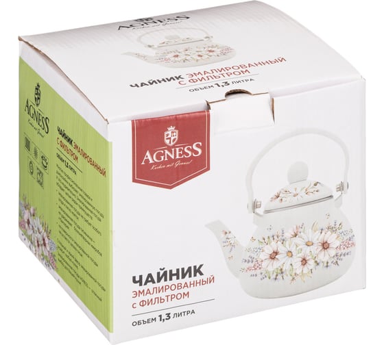 Эмалированный чайник Agness Пленительная Роза с фильтром из нержавеющей стали 1.3 л 934-313