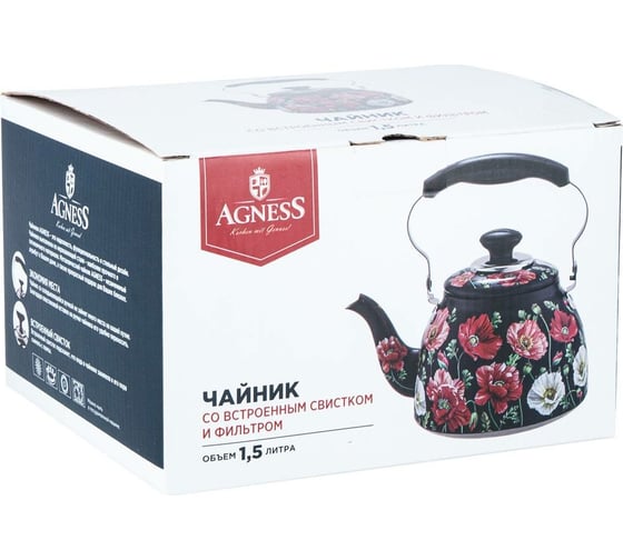 Чайник Agness Маки со встроенным свистком и фильтром 1500 мл 916-408