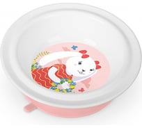 Глубокая детская тарелка Пластишка на присосе с розовым декором белый 431317616