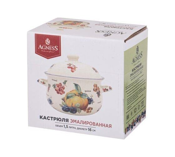 Эмалированная кастрюля Agness Фрукты с эмалированной крышкой 1.5 л 16x10 см 934-555