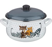 Эмалированная кастрюля Agness Озорные Коты 2.4 л диаметр 18 см высота 10.5 см 951-002
