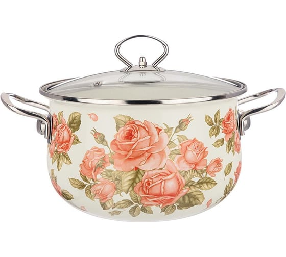Эмалированная кастрюля Agness Корейская Роза со стеклянной крышкой 3.6 л 22x13 см 915-138 1