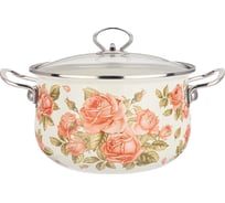 Эмалированная кастрюля Agness Корейская Роза со стеклянной крышкой 5 л 24x14 см 915-139