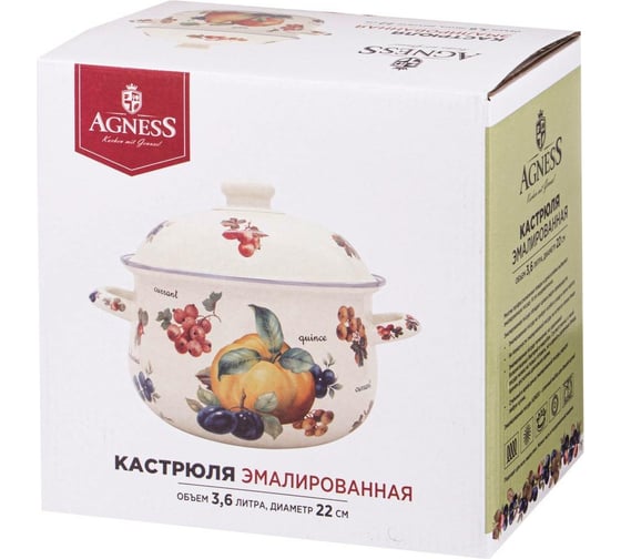 Эмалированная кастрюля Agness Фрукты с эмалированной крышкой 3.6 л 22x13 см 934-558