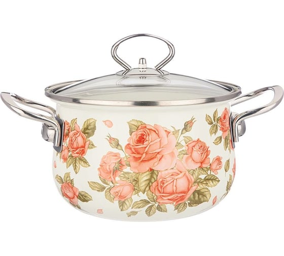 Эмалированная кастрюля Agness Корейская Роза со стеклянной крышкой 2 л 18x11 см 915-136 1