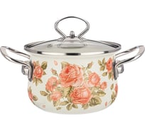 Эмалированная кастрюля Agness Корейская Роза со стеклянной крышкой 1.5 л 16x10 см 915-135