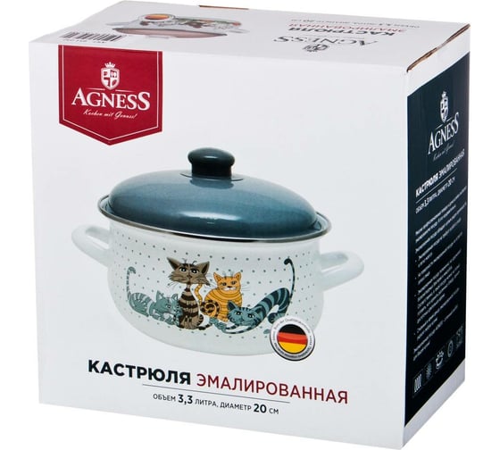 Эмалированная кастрюля Agness Озорные Коты 3.3 л диаметр 20 см высота 12 см 951-003