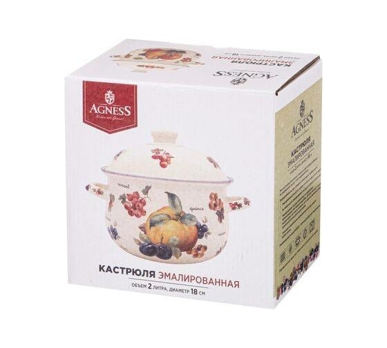 Эмалированная кастрюля Agness Пленительная Роза с эмалированной крышкой 2 л 18x11 см 934-536