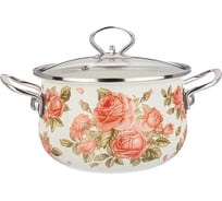 Эмалированная кастрюля Agness Корейская Роза со стеклянной крышкой 2.8 л 20x12 см 915-137