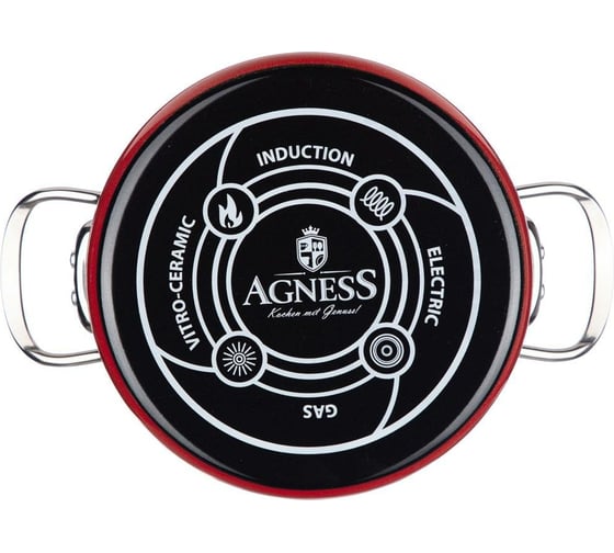 Эмалированная кастрюля Agness DELUXE со стеклянной крышкой с эффектом металлик 2.2 л 901-050
