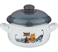 Эмалированная кастрюля Agness Озорные Коты 1.7 л диаметр 16 см высота 10 см 951-001