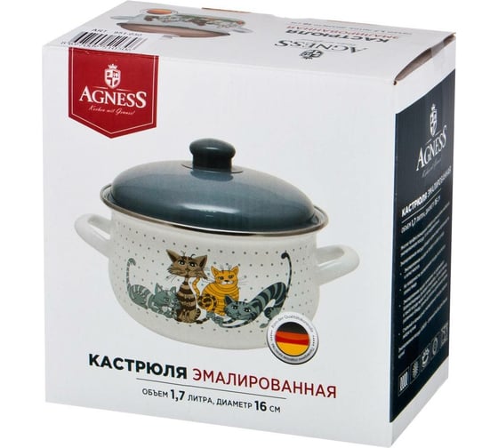 Эмалированная кастрюля Agness Озорные Коты 1.7 л диаметр 16 см высота 10 см 951-001