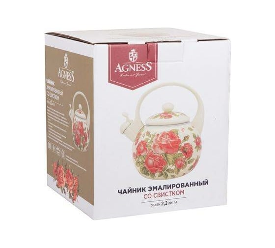 Эмалированный чайник Agness Корейская Роза со свистком, 2.2 л, индукционное дно 915-140