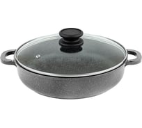 Литая жаровня Традиция готовить с любовью Антрацит 30 см, стеклянная крышка ТА9303