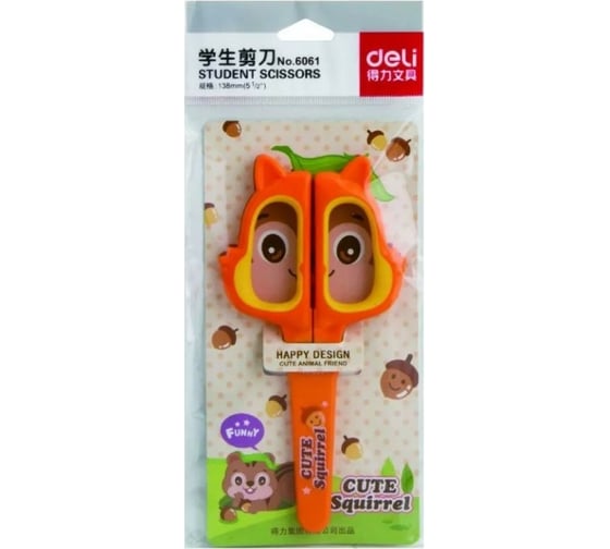 Детские ножницы DELI 6061 Happy Cat 138 мм ТПЭ сталь ассорти, 12 шт 427579