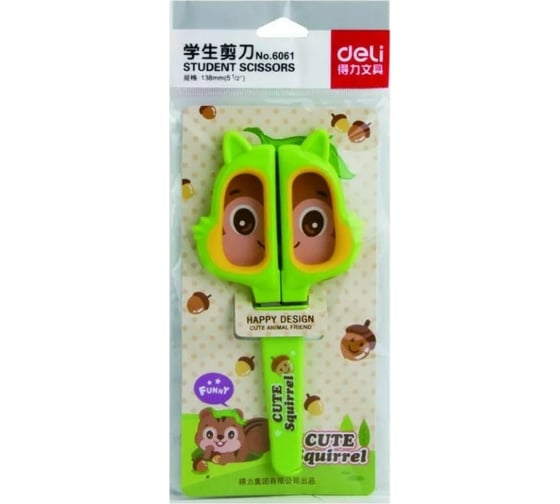 Детские ножницы DELI 6061 Happy Cat 138 мм ТПЭ сталь ассорти, 12 шт 427579