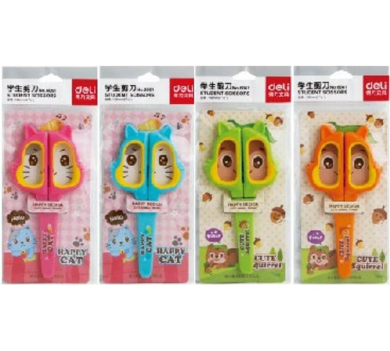 Детские ножницы DELI 6061 Happy Cat 138 мм ТПЭ сталь ассорти, 12 шт 427579