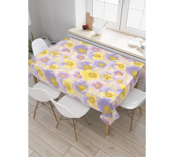 Прямоугольная скатерть JOYARTY Анютины глазки из сатена tc_30833_120x145