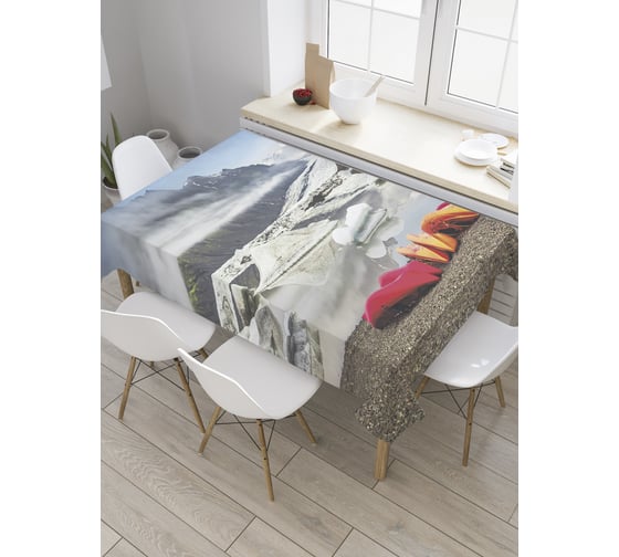 Прямоугольная скатерть JOYARTY Байдарки на горной реке из сатена tc_32394_120x145