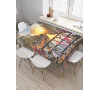 Прямоугольная скатерть JOYARTY Велосипеды на мосту из сатена tc_2038_120x145