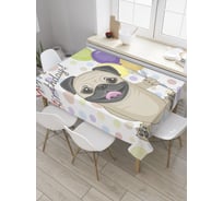 Прямоугольная скатерть JOYARTY Бульдог-именинник из сатена tc_34394_120x145