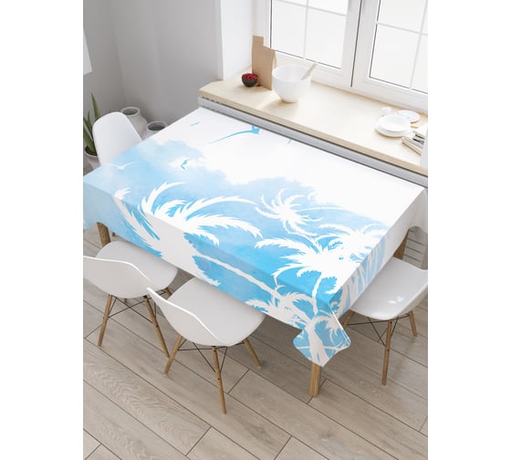 Прямоугольная скатерть JOYARTY Белые пальмы из сатена tc_30041_120x145 1