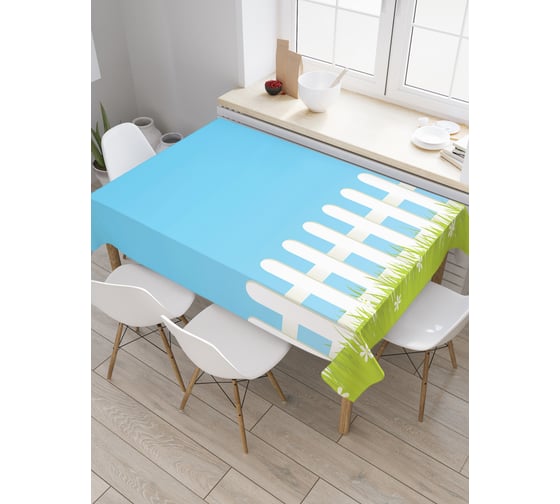 Прямоугольная скатерть JOYARTY Белый заборчик из сатена tc_21637_120x145 1