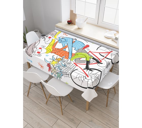 Прямоугольная скатерть JOYARTY Влюбленная пара на велосипеде из сатена tc_30326_120x145 1