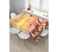 Прямоугольная скатерть JOYARTY Ветряные мельницы в Санторини из сатена tc_7728_120x145